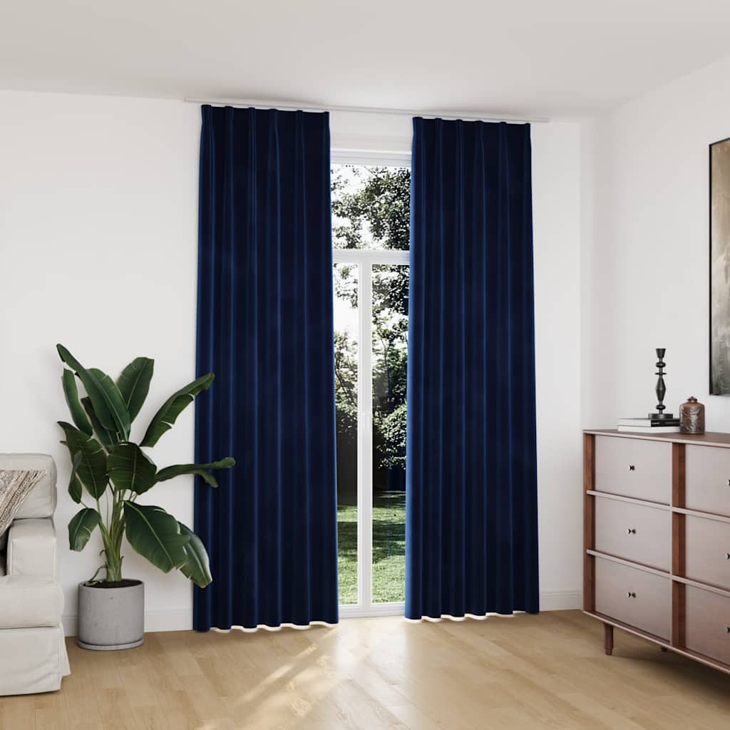 134534 vidaXL Blackout Curtains 2 pcs with Hooks Velvet Dark Blue 140x245 cm