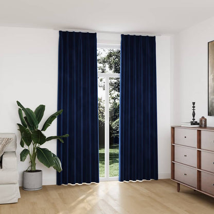 134534 vidaXL Blackout Curtains 2 pcs with Hooks Velvet Dark Blue 140x245 cm