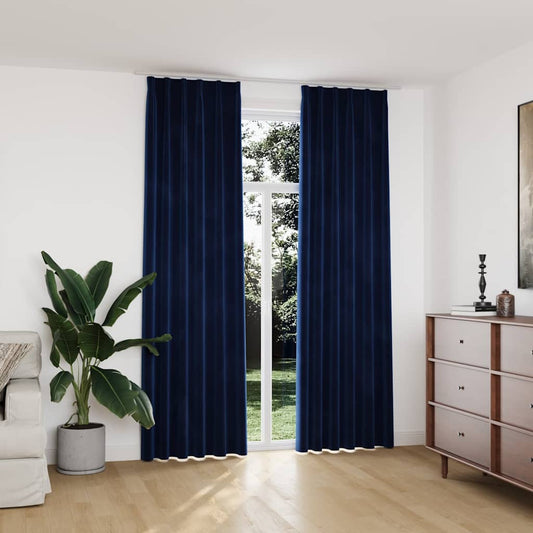 134534 vidaXL Blackout Curtains 2 pcs with Hooks Velvet Dark Blue 140x245 cm