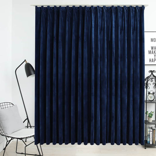 134535 vidaXL Blackout Curtain with Hooks Velvet Dark Blue 290x245 cm