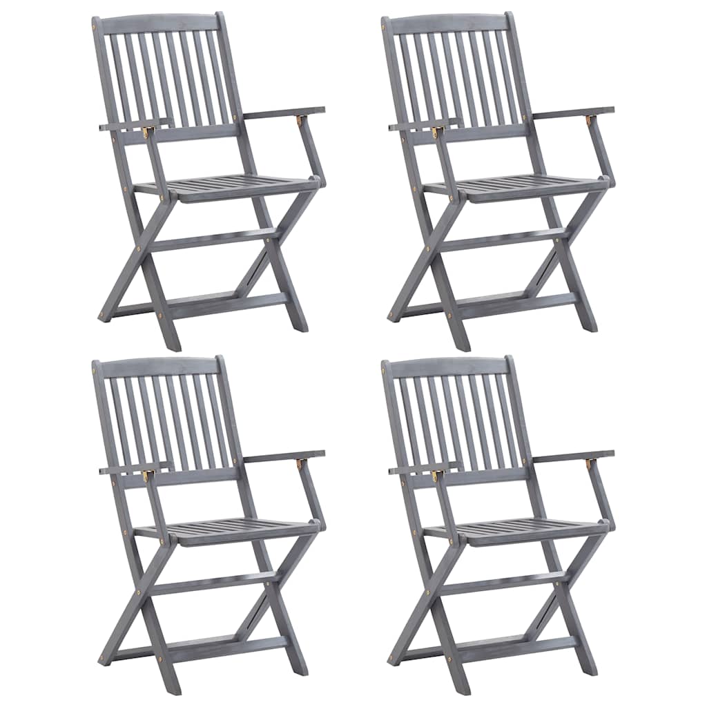 vidaXL Outdoor Chair | Set of 4 | Grey | Solid Acacia wood | Standard | Foldable