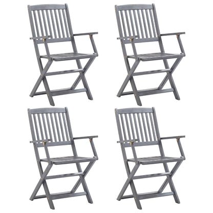 vidaXL Outdoor Chair | Set of 4 | Grey | Solid Acacia wood | Standard | Foldable