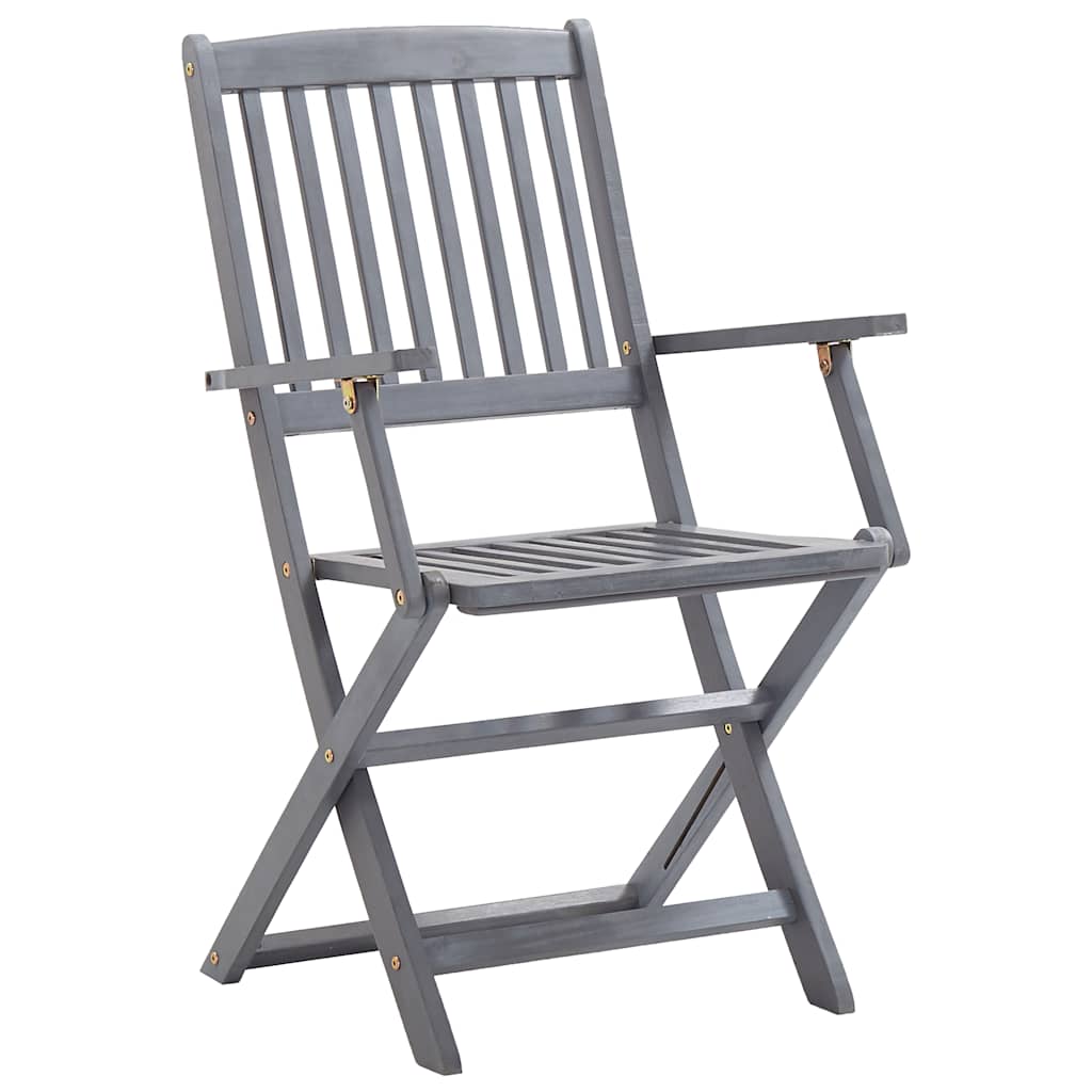 vidaXL Outdoor Chair | Set of 4 | Grey | Solid Acacia wood | Standard | Foldable