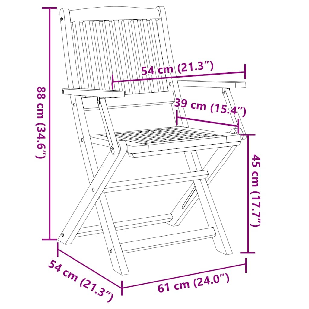 vidaXL Outdoor Chair | Set of 4 | Grey | Solid Acacia wood | Standard | Foldable