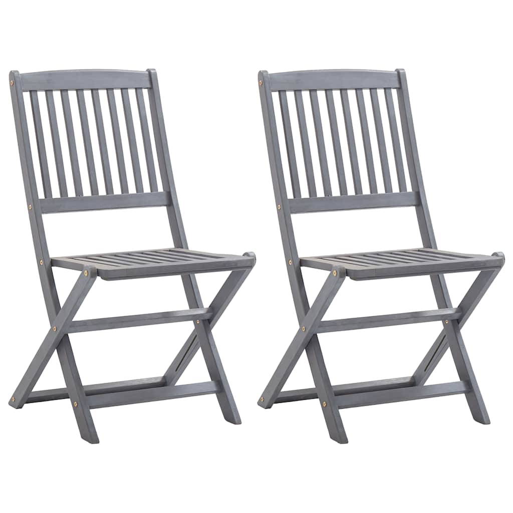vidaXL Outdoor Chair | Set of 2 | Grey | Solid Acacia wood | Medium | Foldable