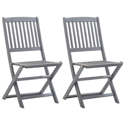 vidaXL Outdoor Chair | Set of 2 | Grey | Solid Acacia wood | Medium | Foldable