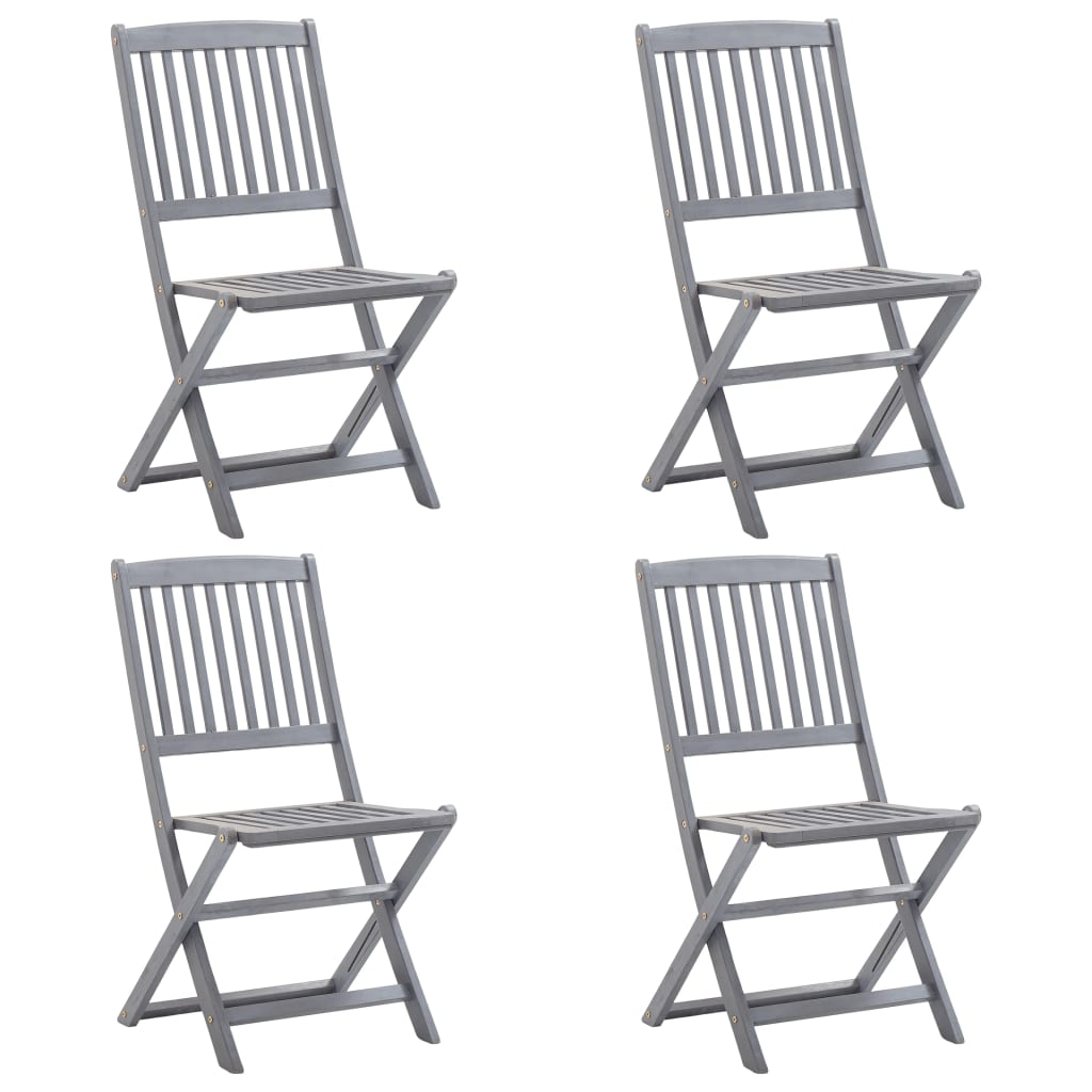 vidaXL Outdoor Chair | Set of 4 | Grey | Solid Acacia wood | Medium | Foldable