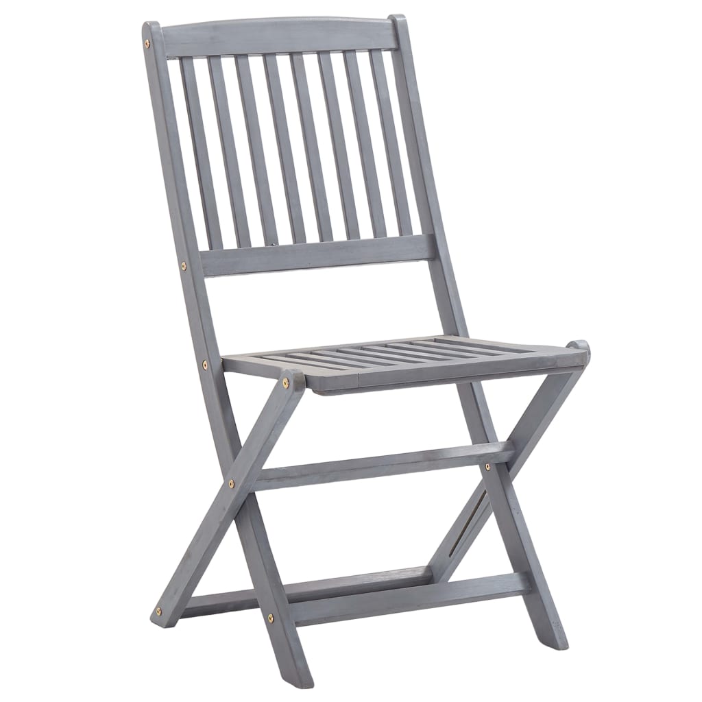 vidaXL Outdoor Chair | Set of 4 | Grey | Solid Acacia wood | Medium | Foldable