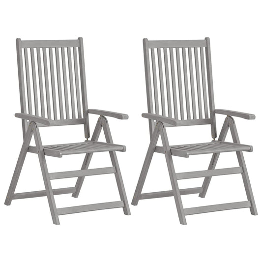 vidaXL Reclining Folding Chairs 2 pcs Grey Solid Acacia Wood