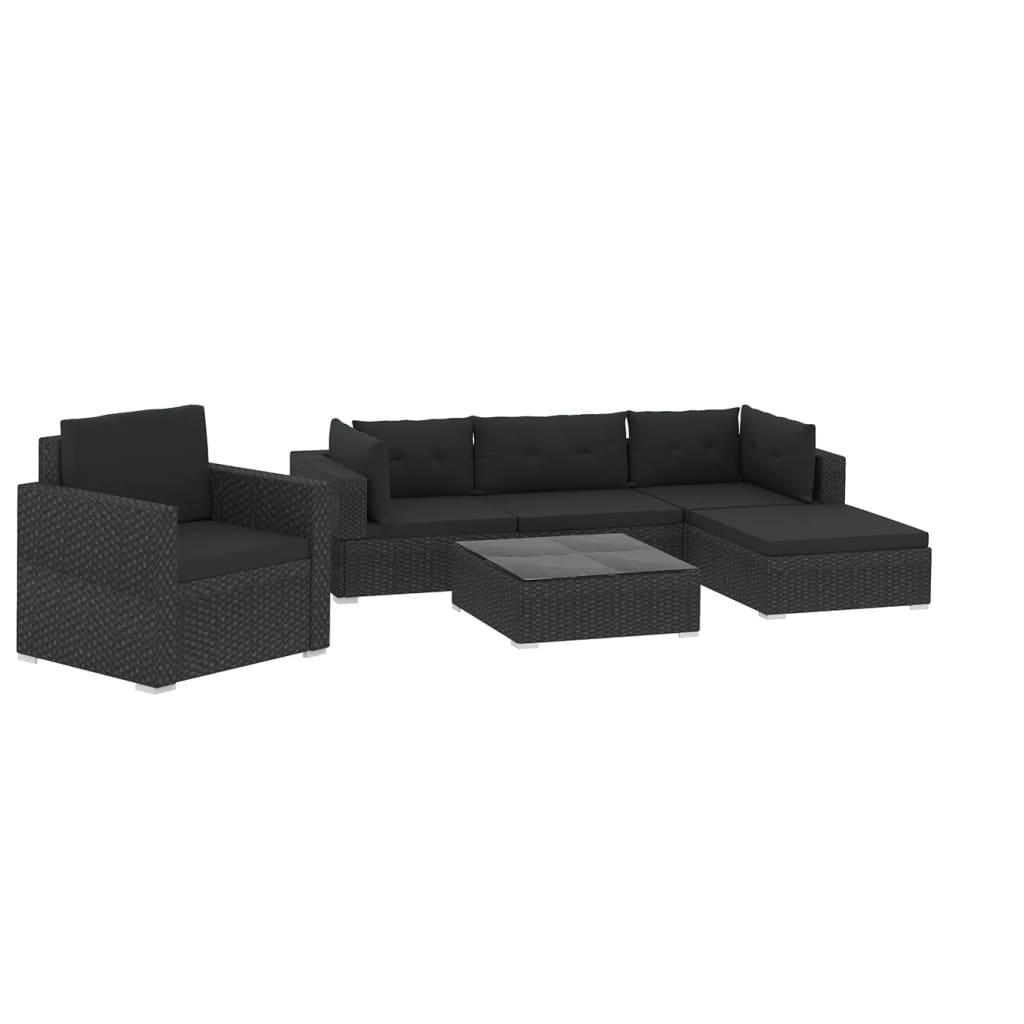 vidaXL Garden Sofa | Black | PE Rattan, Powder-Coated Steel | 6 Piece Set