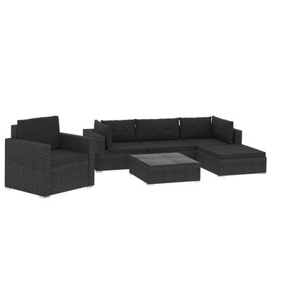 vidaXL Garden Sofa | Black | PE Rattan, Powder-Coated Steel | 6 Piece Set