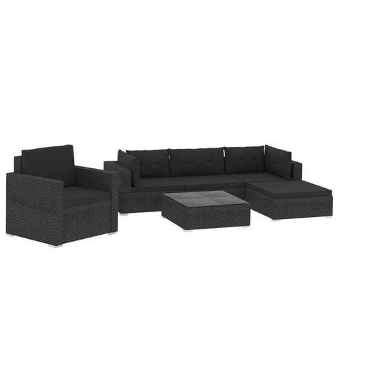 vidaXL Garden Sofa | Black | PE Rattan, Powder-Coated Steel | 6 Piece Set