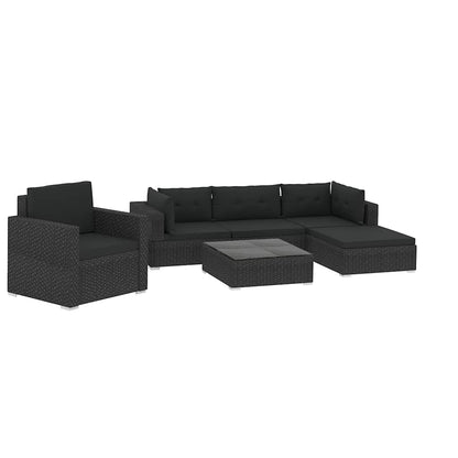 46745 vidaXL 6 Piece Garden Lounge Set with Cushions Poly Rattan Black
