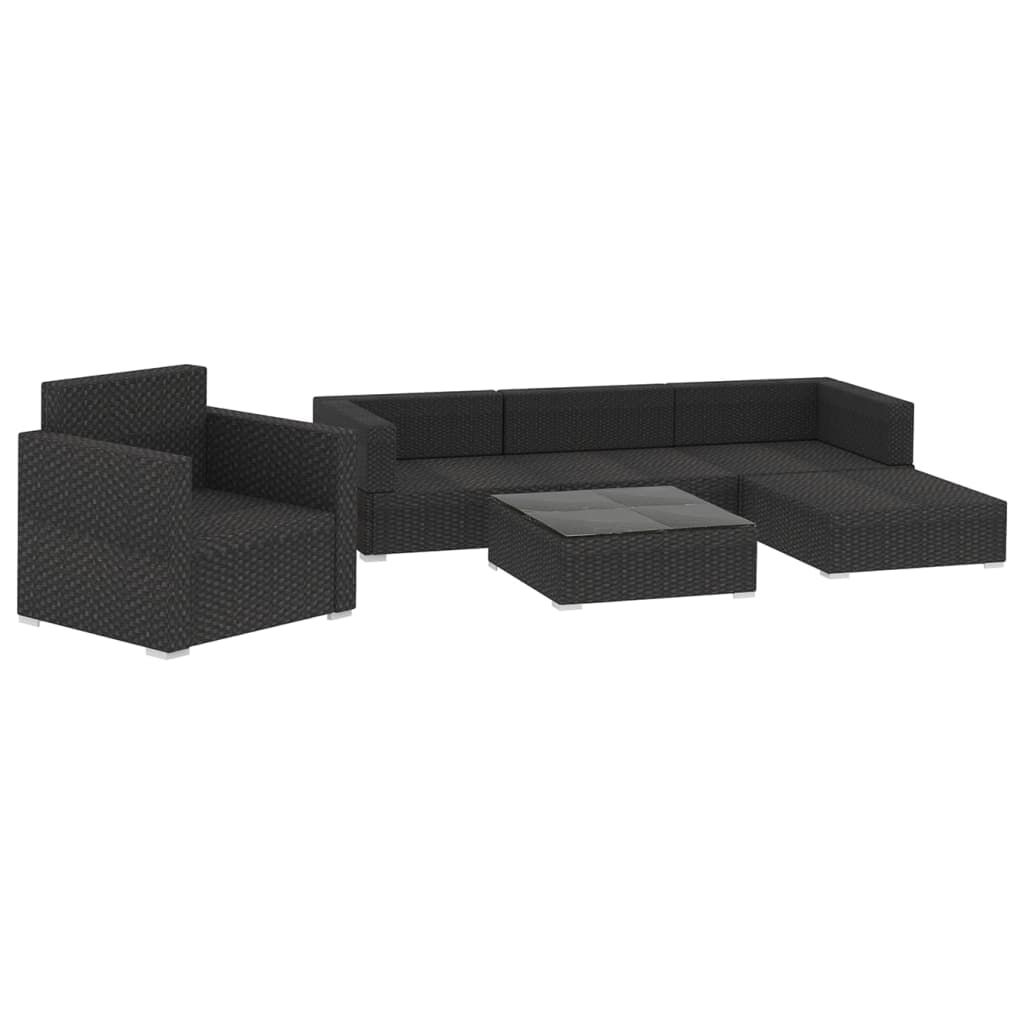 vidaXL Garden Sofa | Black | PE Rattan, Powder-Coated Steel | 6 Piece Set