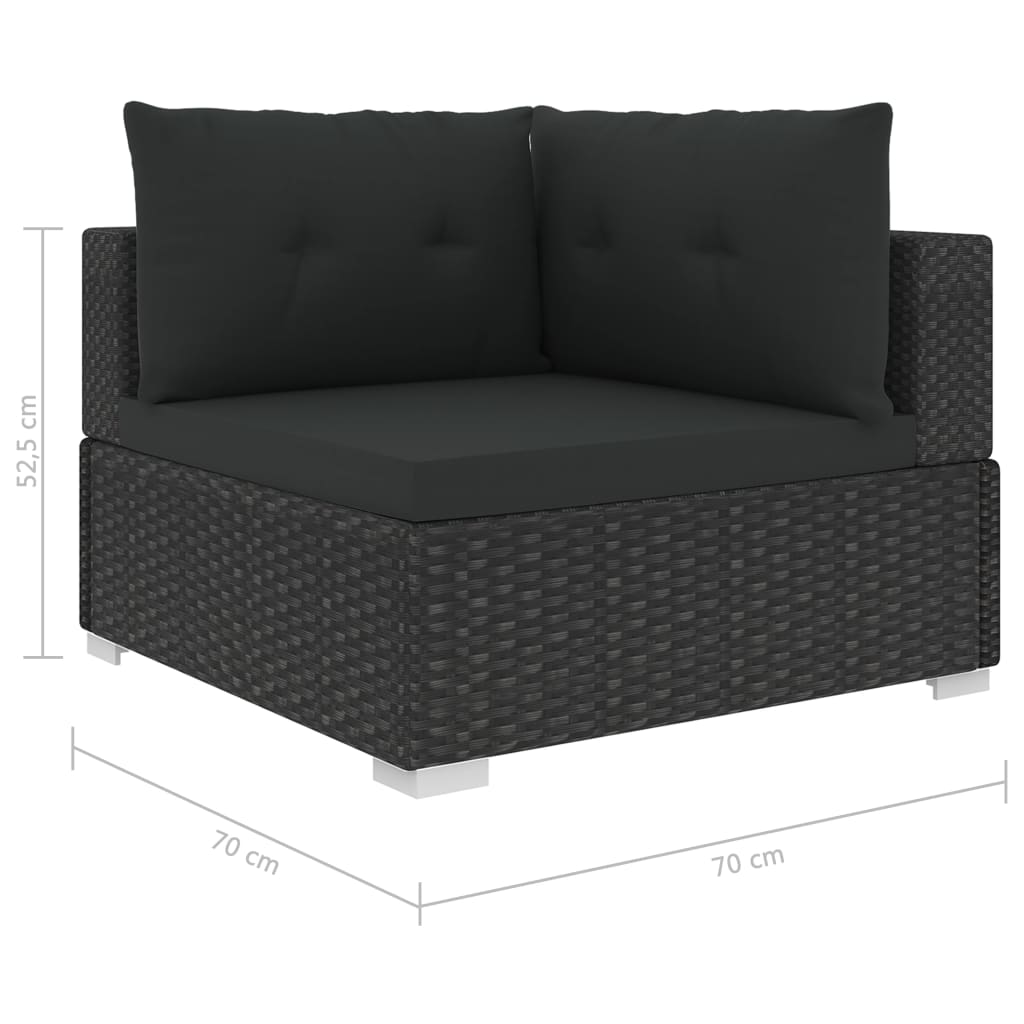 vidaXL Garden Sofa | Black | PE Rattan, Powder-Coated Steel | 6 Piece Set