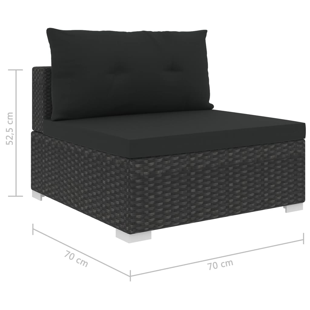 vidaXL Garden Sofa | Black | PE Rattan, Powder-Coated Steel | 6 Piece Set