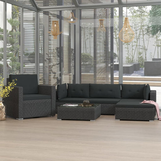 vidaXL Garden Sofa | Black | PE Rattan, Powder-Coated Steel | 6 Piece Set