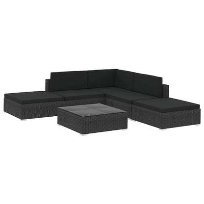 46746 vidaXL 6 Piece Garden Lounge Set with Cushions Poly Rattan Black