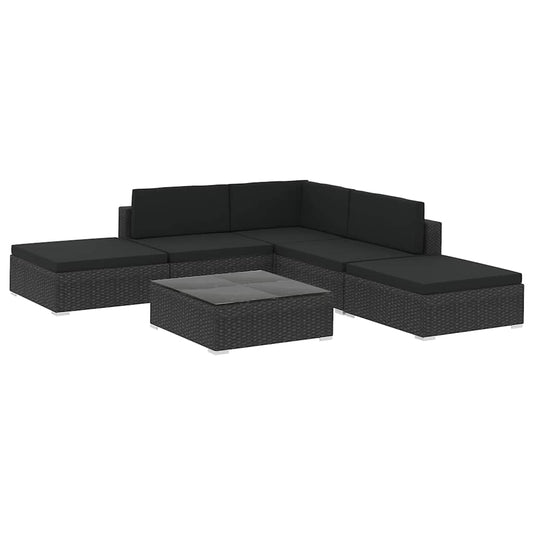 46746 vidaXL 6 Piece Garden Lounge Set with Cushions Poly Rattan Black