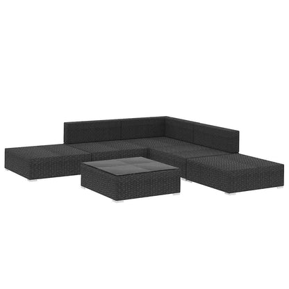 46746 vidaXL 6 Piece Garden Lounge Set with Cushions Poly Rattan Black