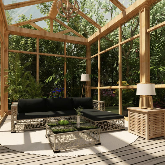 vidaXL Garden Lounge Set | Grey | PE Rattan, Powder-Coated Steel, Tempered Glass