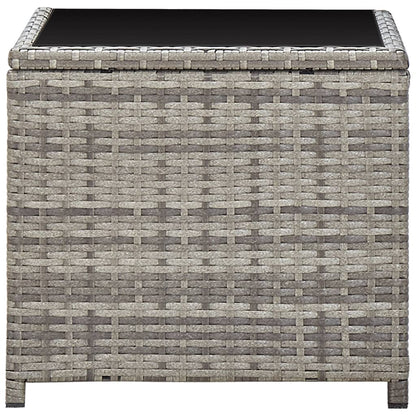 vidaXL Coffee Table Grey 45x45x40 cm Poly Rattan and Glass