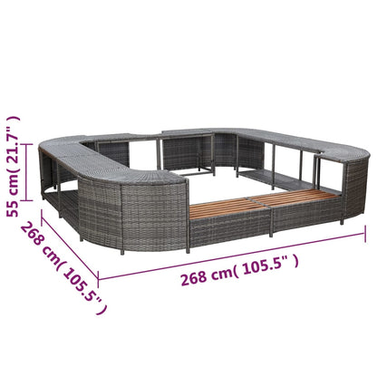vidaXL Square Spa Surround Grey 268 x 268 x 55 cm Poly Rattan