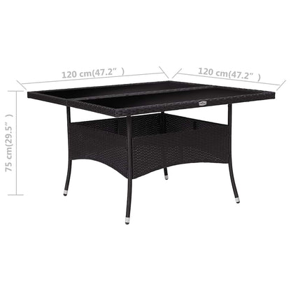 46189 vidaXL Outdoor Dining Table Black Poly Rattan and Glass