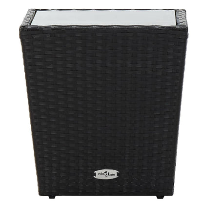 vidaXL Tea Table Black 41.5x41.5x43 cm Poly Rattan and Tempered Glass