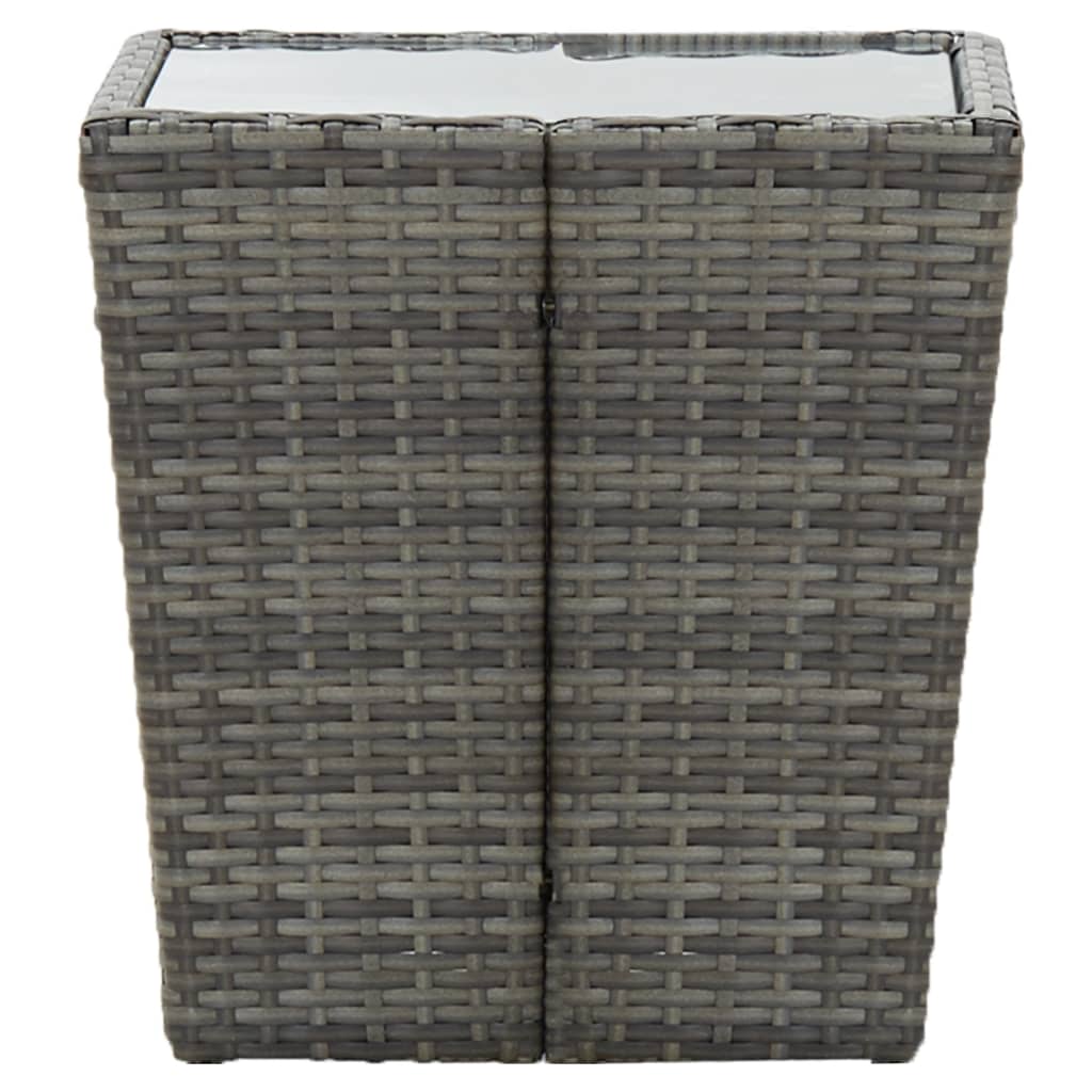 vidaXL Tea Table Grey 41.5x41.5x43 cm Poly Rattan and Tempered Glass