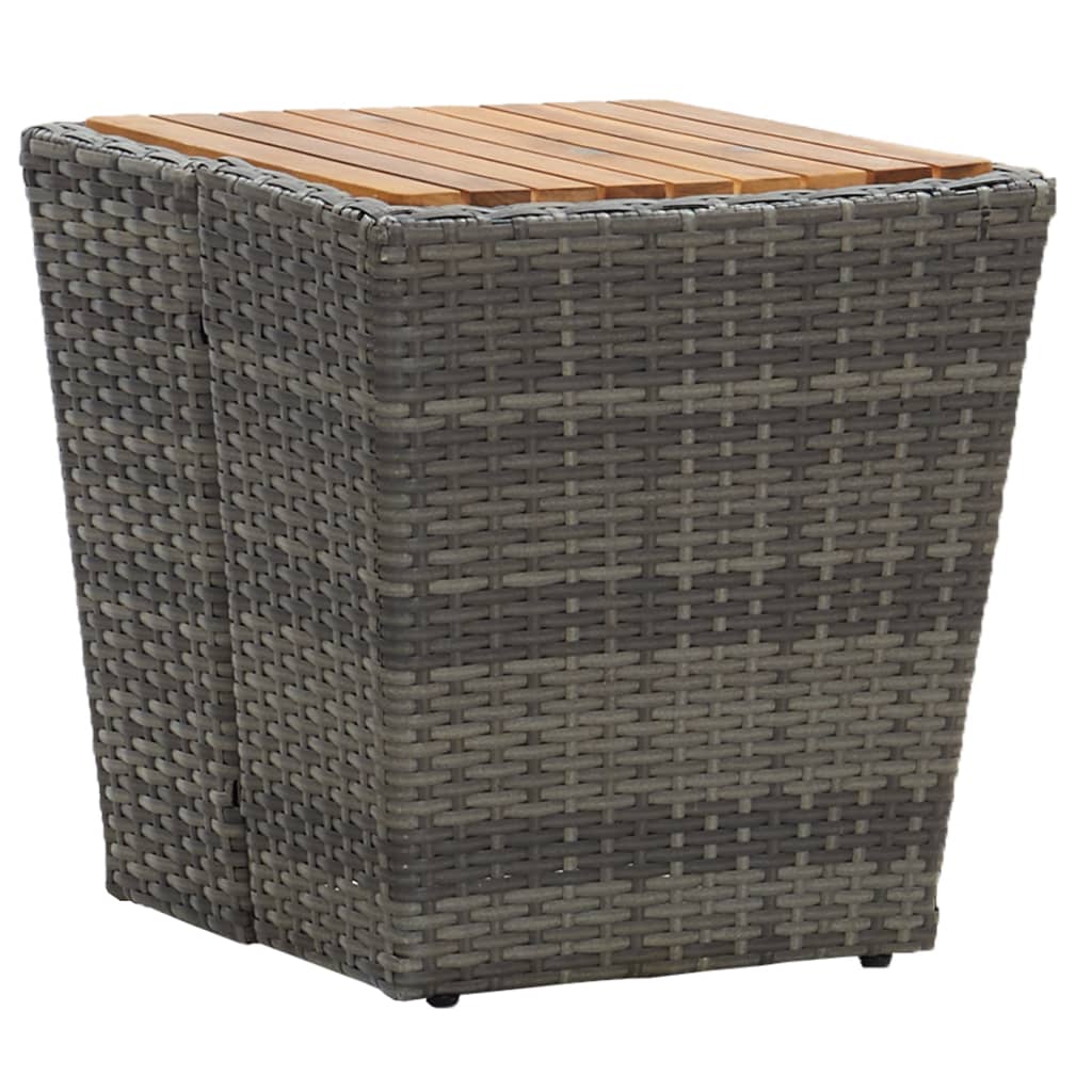 vidaXL Tea Table Grey 41.5x41.5x43cm Poly Rattan and Solid Acacia Wood