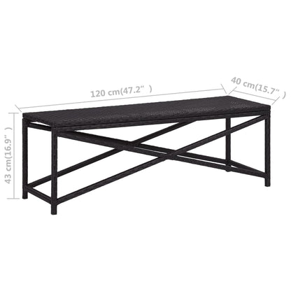 vidaXL Bench | Black | Poly Rattan, Powder-Coated Steel | 120 cm | Durable