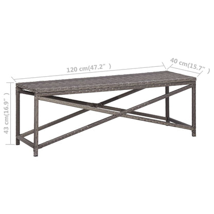 vidaXL Bench | Grey | PE Rattan, Powder-Coated Steel | 120 cm |  Tough  | Bench