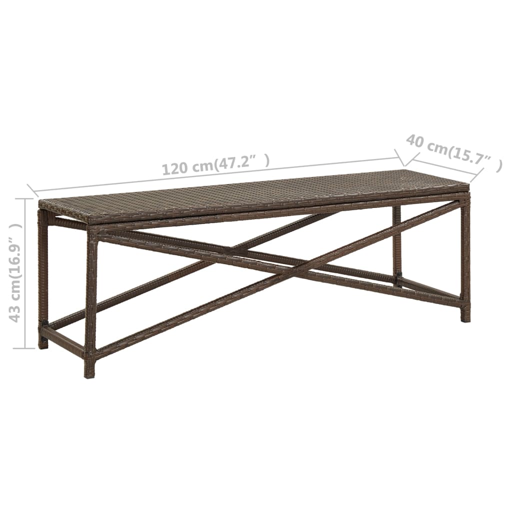 vidaXL Bench | Brown | Polyethylene rattan and powder-coated steel | 120 cm