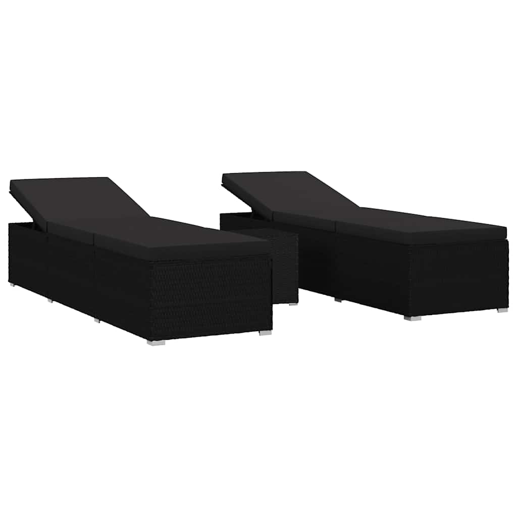 vidaXL Garden Sunloungers Reclining 3 pcs Black Poly rattan