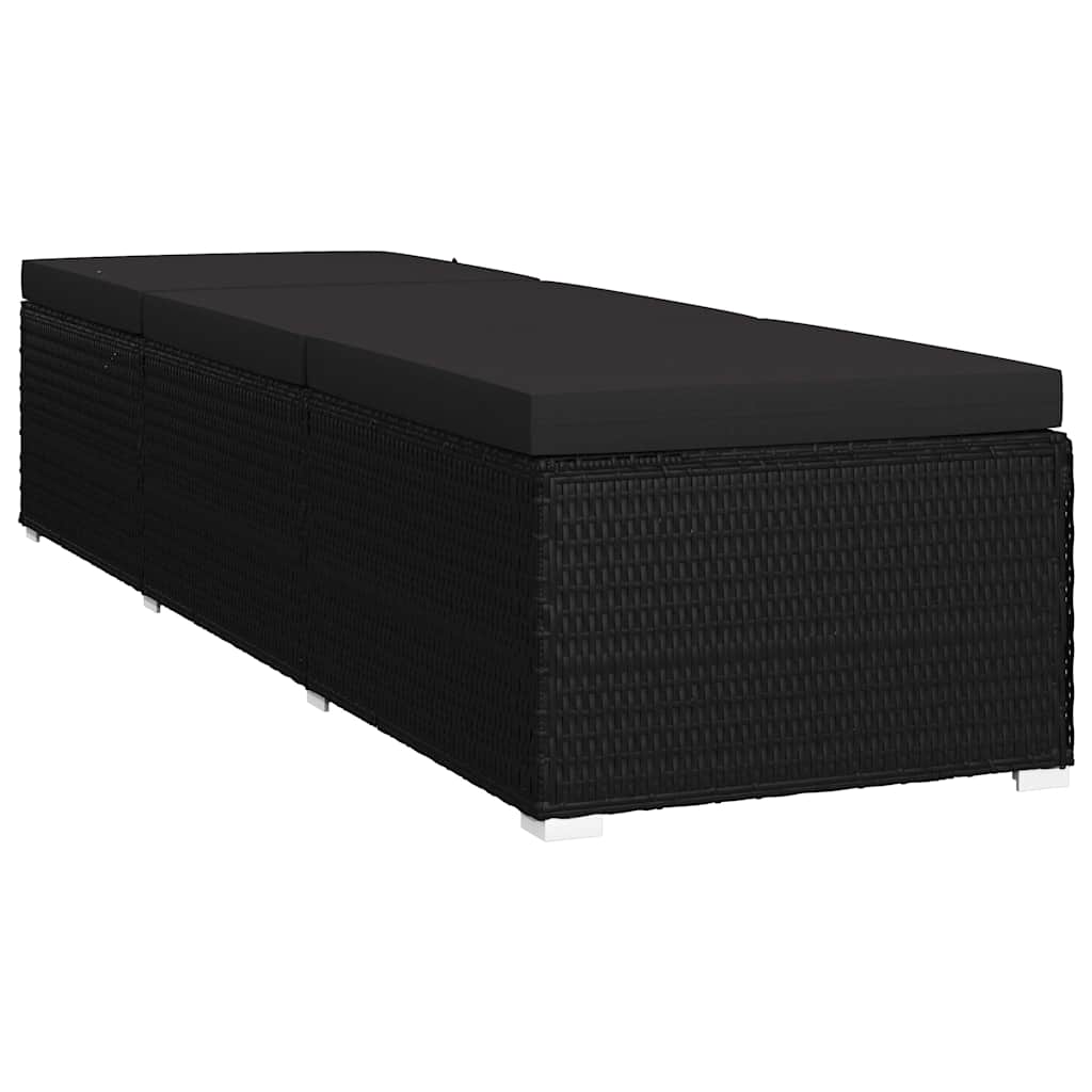 vidaXL Garden Sunloungers Reclining 3 pcs Black Poly rattan