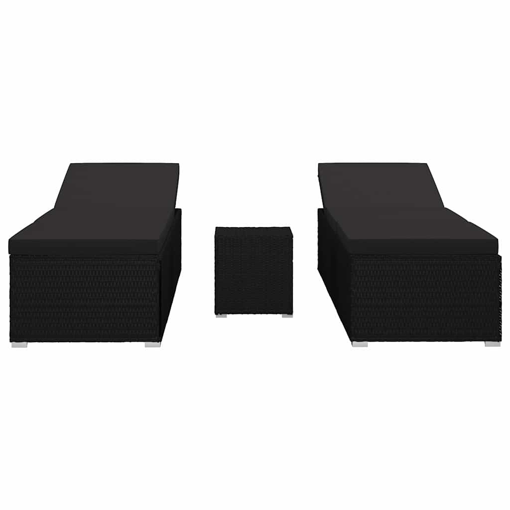 vidaXL Garden Sunloungers Reclining 3 pcs Black Poly rattan