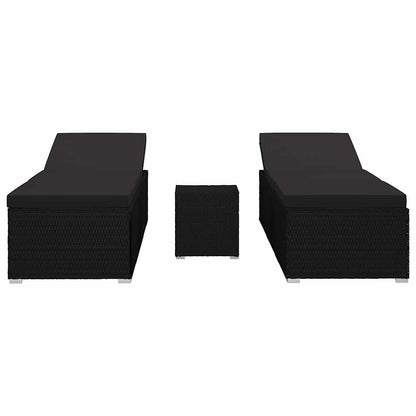 vidaXL Garden Sunloungers Reclining 3 pcs Black Poly rattan