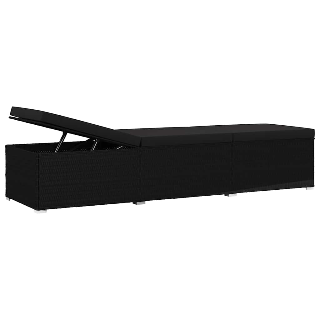vidaXL Garden Sunloungers Reclining 3 pcs Black Poly rattan