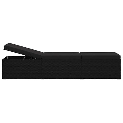 vidaXL Garden Sunloungers Reclining 3 pcs Black Poly rattan