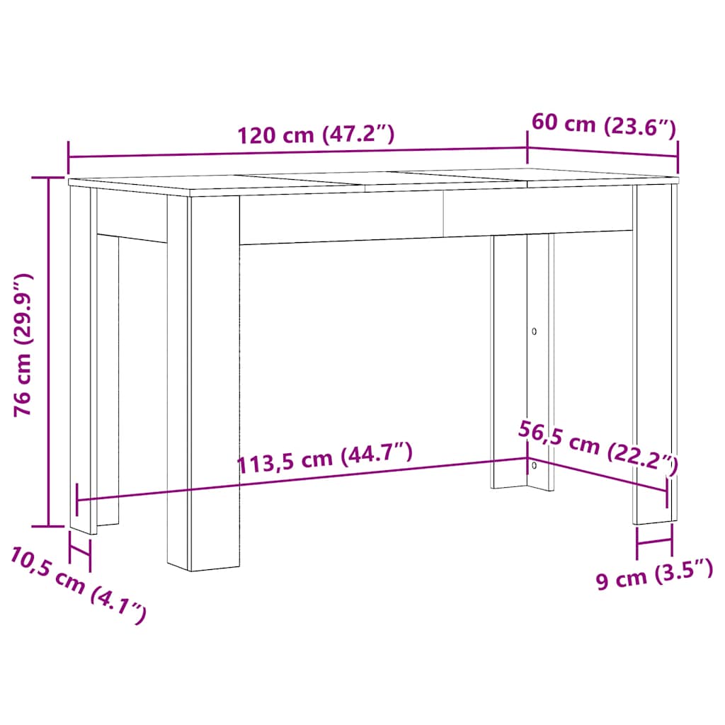 vidaXL Dining Table | Sonoma Oak | Engineered Wood | 120x60x76 cm | Minimalistic