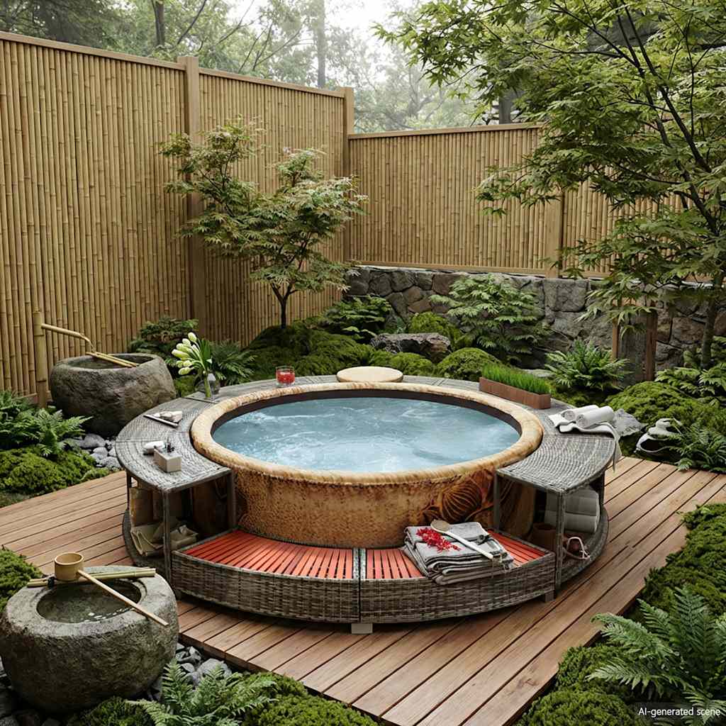 vidaXL Hot Tub Surround Grey Poly Rattan