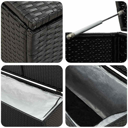 vidaXL Storage Chest | Black | Poly Rattan, Powder-Coated Steel | Large