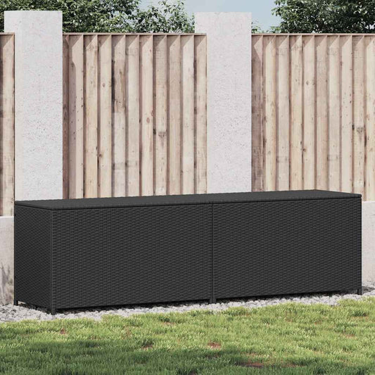 vidaXL Storage Chest | Black | Poly Rattan, Powder-Coated Steel | Large