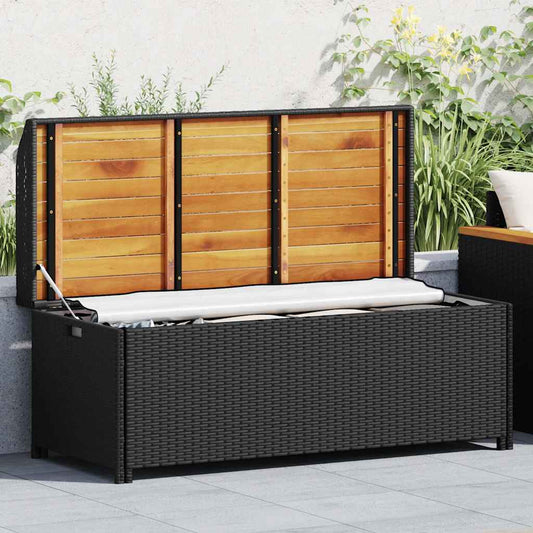 vidaXL Storage Bench | Black | Poly rattan | 120 cm | Storage Bench