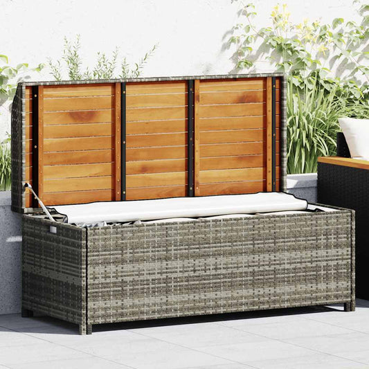 vidaXL Storage Bench | Grey | Poly rattan, solid acacia wood slats, steel