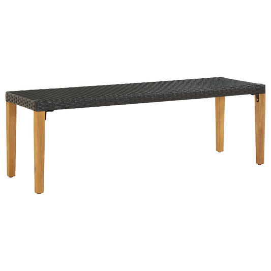 vidaXL Garden Bench | Black, Natural Wood | Poly Rattan, Solid Acacia Wood