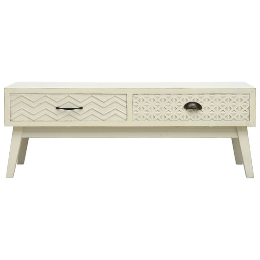 vidaXL Coffee Table with 2 Drawers Carving Grey 110x50x40 cm Wood