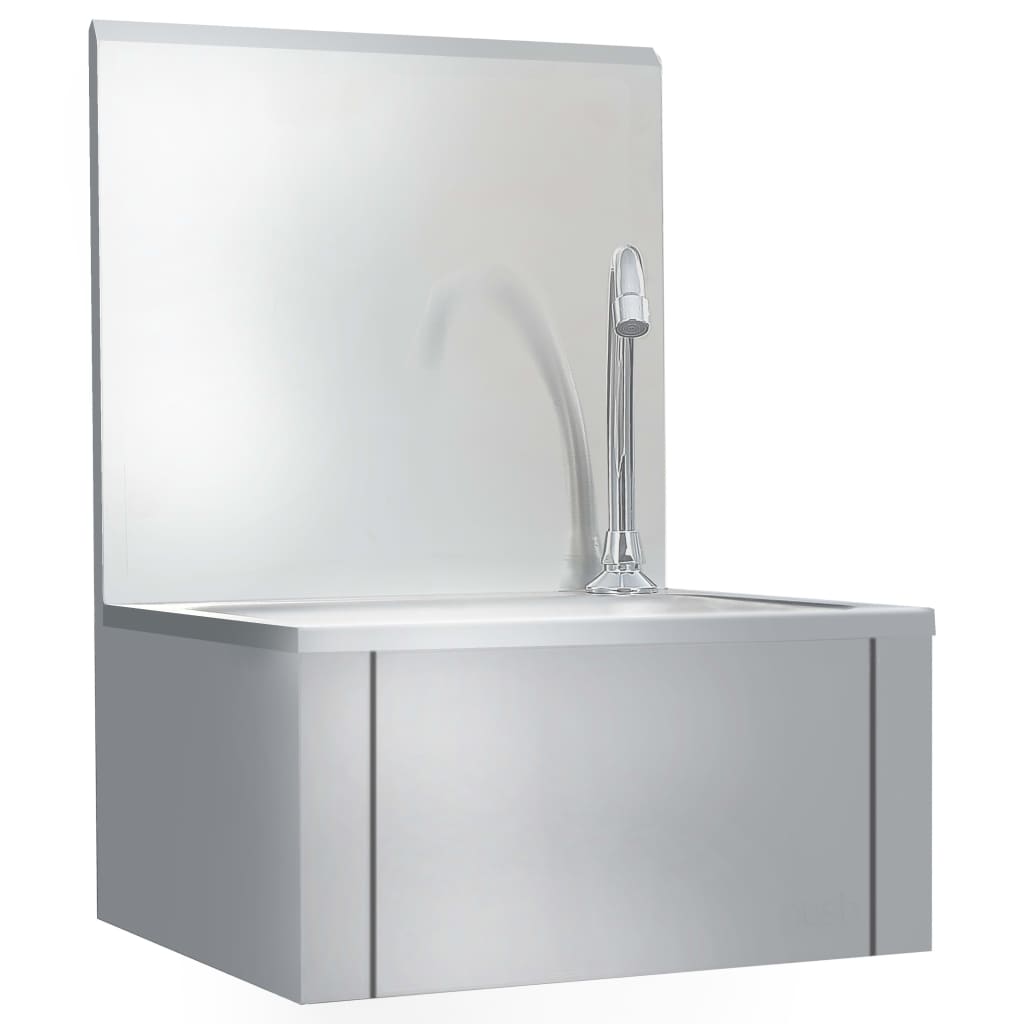 vidaXL Hand Wash Sink with Faucet and Soap Dispenser Stainless Steel