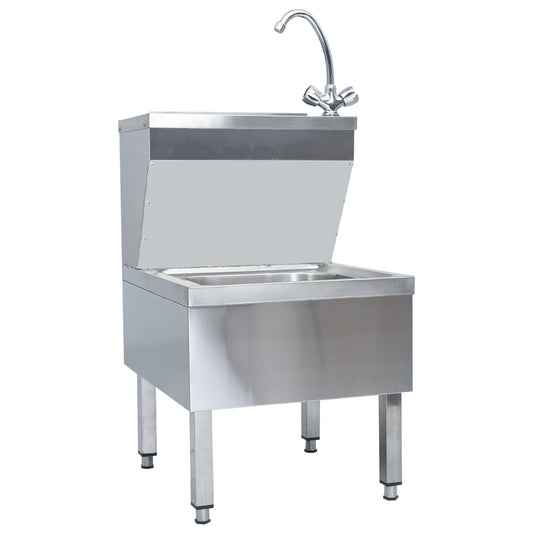vidaXL Commercial Hand Wash Sink with Faucet Freestanding Stainless Steel